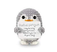 CAVERZ Pocket Hug Pinguin - Regalo motivazionale all'uncinetto a mano con biglietto "Ich Glaub an dich!" | Dolce portafortuna per principianti di lavoro, studenti e autocoscienti | Mini pinguino per