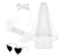 CAVETEE 3 decorazioni per addio al nubilato, velo corto in tulle, fascia e occhiali da sole a forma di cuore con perle per addio al nubilato