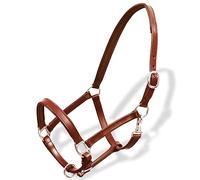 Cavezza regolabile in vera pelle, marrone, pony, con nasello imbottito e cinghia per il gola per sicurezza e comfort durante l'equitazione e l'allenamento