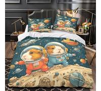 Cavie spaziali Set Di Copripiumino Set di 3 Pezzi morbida motivo 3D con federe per cuscini con cerniera Avventura spaziale dei cartoni animati copripiumino for coppie e adulti Single（140x200cm）