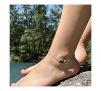 Cavigliera 1 Perla Occhio di Tigre Verde + Legno 8 MM Catena Made IN