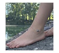 Cavigliera 1 Perla Ossidiana Fiocco Di Neve 8 MM Catena Made IN