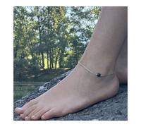 Cavigliera 1 Perla Ossidiana Nera 8 MM Catena IN Acciaio Inossidabile