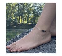 Cavigliera 1 Perla Ossidiana Nera + Legno 8 MM Catena IN