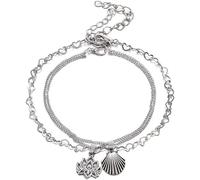 Cavigliera 2 Pezzi Boho Multi-Strato Conchiglia di Loto Braccialetto cavigliera a Cuore Cavo Gioielli Donna - Argento Practical And Clever