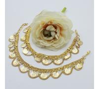 Cavigliera 2 Pezzi Ottone Monete Cavigliera Bollywood Danza Del Ventre Oro MK9g2