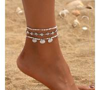 Cavigliera alla moda e versatile con perle & perline per donne, stile spiaggia e oceano, cavigliera con ciondolo a conchiglia per donne Tagli Unicavetro