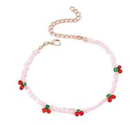 Cavigliera con ciondolo a forma di ciliegia, semplice cavigliera in vetro con perline di riso, accessorio per, Misura unica, Acciaio inossidabile, Nessuna pietra preziosa