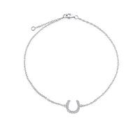 Cavigliera con delicato accento pavé CZ a ferro di cavallo equestre, cavigliera portafortuna, braccialetto gioielli western per donne e adolescenti in argento sterling .925, 9-10 pollici.