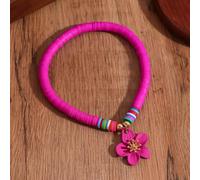 Cavigliera con perline in argilla morbida rosa rossa con ciondolo a forma di fiore rosso rosa, regolabile, design giocoso per lo stile estivo