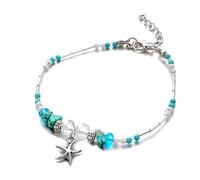 Cavigliera con Stelle Marine di Cristallo Turchese con Perline da Donna in Stile Bohemien Bracciale con Catena Regolabile da Spiaggia Estiva (Blu Cielo) Durable Processing