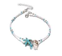 Cavigliera da donna in stile bohémien, con perline e stella marina, per piedi nudi, sandalo e cavigliera bianca, comoda e intelligente