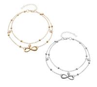Cavigliera donna, 2 pezzi Cavigliera a più file, Boho Cavigliera doppia con perle, Idee Per L'estate Cavigliera a Strati, Cavigliera con simbolo dell'infinito, per donne e ragazze, oro, argento