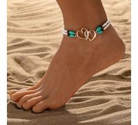 Cavigliera elastica a doppio strato alla moda con perline di riso turchese per accessori eleganti per vacanze (NRXY-3213-4)