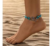 Cavigliera elastica a doppio strato alla moda con perline di riso turchese per accessori eleganti per vacanze (XY-3519)