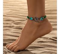 Cavigliera elastica a doppio strato alla moda con perline di riso turchese per accessori eleganti per vacanze (XY-3522)