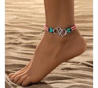 Cavigliera elastica a doppio strato alla moda con perline di riso turchese per accessori eleganti per vacanze (XY-3516)