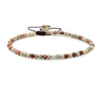 Cavigliera elastica da donna con perline rotonde da 4 mm, con pietre preziose naturali, corda marrone regolabile 21-27 cm