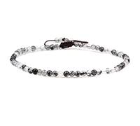 Cavigliera elastica da donna con perline rotonde da 4 mm, con pietre preziose naturali, corda marrone regolabile 21-27 cm