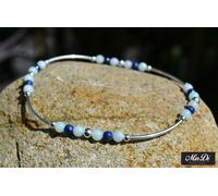 Cavigliera elastica fatta a mano con argento sterling, amazzonite e lapislazz...