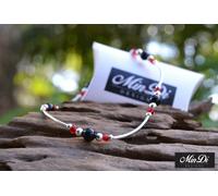 Cavigliera elastica fatta a mano con argento sterling, perle di vetro e onice...