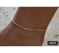 Cavigliera elastica in vero argento sterling fatta a mano con perline di vetro.