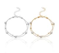 Cavigliere Da Donna, Braccialetti Multistrato Alla Caviglia Impreziositi Da Cristalli, Impreziositi Da Cristalli Cavigliere Da Spiaggia, Oro D'Oro