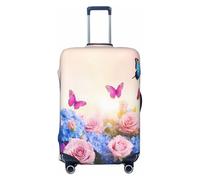 Cavizow Copertura elastica per valigie da viaggio con ortensia e farfalla 3D rosa, lavabile, antigraffio, S-XL, Multicolore, L (Fits 25-28 in Luggage)
