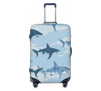 Cavizow Copertura elastica per valigie da viaggio con squalo oceano disegnato a mano, lavabile, antigraffio, S-XL, Multicolore, L (Fits 25-28 in Luggage)