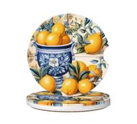 Cavizow Sottobicchieri in ceramica per auto, confezione da 2 pezzi, colore giallo e blu, con motivo a piastrelle messicane, assorbenti, per portabicchieri, antiscivolo, con base in sughero, per auto