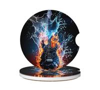 Cavizow Sottobicchieri in ceramica per auto, confezione da 2 pezzi, con acqua fredda, per musica, chitarra, assorbenti, per portabicchieri, antiscivolo, con base in sughero, per auto