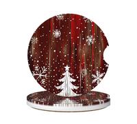 Cavizow Sottobicchieri in ceramica per auto, confezione da 2 pezzi, con albero di Natale, fiocchi di neve, assorbenti, per portabicchieri, antiscivolo, con base in sughero, per auto