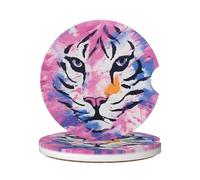 Cavizow Sottobicchieri in ceramica per auto, confezione da 2 pezzi, con stampa astratta tigre astratta, sottobicchiere per portabicchieri, antiscivolo, con base in sughero, per auto
