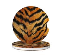 Cavizow Sottobicchieri in ceramica per auto, confezione da 2 pezzi, con stampa di pelliccia di tigre, assorbenti, per portabicchieri, antiscivolo, con base in sughero, per auto