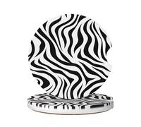 Cavizow Sottobicchieri in ceramica per auto, confezione da 2 pezzi, con stampa zebrata nera e bianca, assorbenti, per portabicchieri, antiscivolo, con base in sughero, per auto