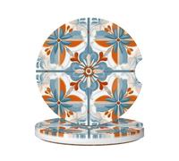 Cavizow Sottobicchieri in ceramica per auto, confezione da 2 pezzi, motivo piastrelle messicane arancioni, assorbenti, per portabicchieri, antiscivolo, con base in sughero, per auto