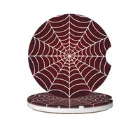 Cavizow Sottobicchieri in ceramica per auto, confezione da 2 pezzi, motivo ragnatela di Halloween, assorbenti, per portabicchieri, antiscivolo, con base in sughero, per auto