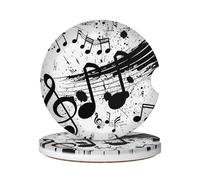 Cavizow Sottobicchieri in ceramica per auto, confezione da 2 pezzi, motivo retrò note musicali, assorbenti, per portabicchieri, antiscivolo, con base in sughero, per auto