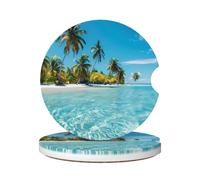 Cavizow Sottobicchieri in ceramica per auto, confezione da 2 pezzi, motivo: spiaggia, oceano, mare, tropicale, noci di cocco tropicali, sottobicchieri, per portabicchieri, antiscivolo, con base in