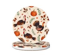 Cavizow Sottobicchieri in ceramica per auto, confezione da 2 pezzi, motivo: zucche di tacchino del Ringraziamento, assorbenti, per portabicchieri, antiscivolo, con base in sughero, per auto