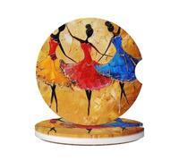 Cavizow Sottobicchieri in ceramica per auto, confezione da 2 pezzi, pittura a olio con balletto egiziano, assorbenti, per portabicchieri, antiscivolo, con base in sughero, per auto