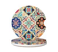 Cavizow Sottobicchieri in ceramica per auto, confezione da 2 pezzi, stile messicano, piastrelle in ceramica bohémien damascato, assorbenti, per portabicchieri, antiscivolo, con base in sughero, per