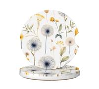Cavizow Sottobicchieri in ceramica per auto, confezione da 2 sottobicchieri assorbenti ad acquerello con dente di leone, per portabicchieri, antiscivolo, con base in sughero, per auto
