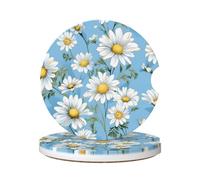 Cavizow Sottobicchieri in ceramica per auto, confezione da 2 sottobicchieri assorbenti Boho Daisy per portabicchieri antiscivolo con base in sughero per auto