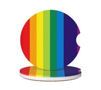 Cavizow Sottobicchieri in ceramica per auto, confezione da 2 sottobicchieri assorbenti colorati a righe arcobaleno per portabicchieri antiscivolo con base in sughero per auto