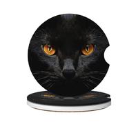 Cavizow Sottobicchieri in ceramica per auto, confezione da 2 sottobicchieri assorbenti con gatto nero, per portabicchieri, antiscivolo, con base in sughero, per auto