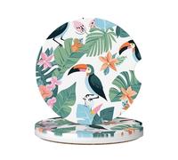 Cavizow Sottobicchieri in ceramica per auto, confezione da 2 sottobicchieri assorbenti con pianta tropicale di tucano per auto, per portabicchieri, antiscivolo, con base in sughero, per auto