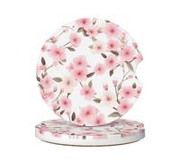 Cavizow Sottobicchieri in ceramica per auto, confezione da 2 sottobicchieri assorbenti rosa con fiori di ciliegio giapponesi, per portabicchieri, antiscivolo, con base in sughero, per auto