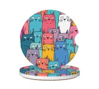 Cavizow Sottobicchieri in ceramica per auto, confezione da 2 sottobicchieri colorati a forma di gatto, assorbenti, per portabicchieri, antiscivolo, con base in sughero, per auto