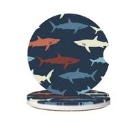 Cavizow Sottobicchieri in ceramica per auto, confezione da 2 sottobicchieri colorati a forma di squalo marino, assorbenti, per portabicchieri, antiscivolo, con base in sughero, per auto